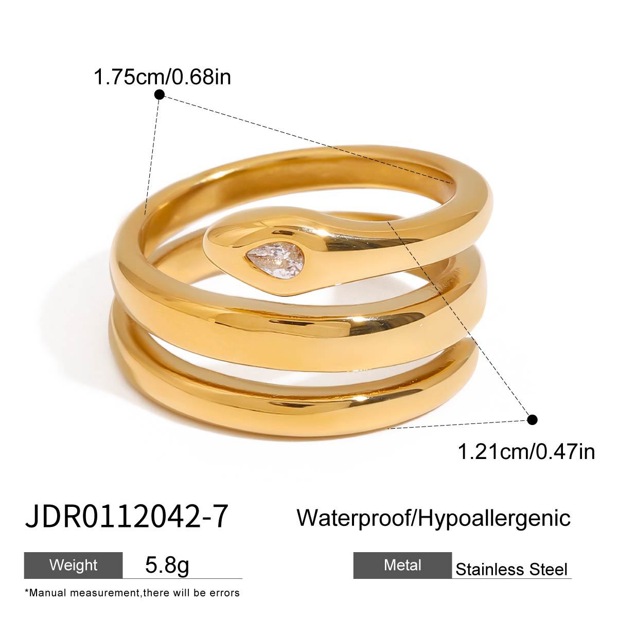 Plated Geometric Snake Stainless Steel Ring for Women
