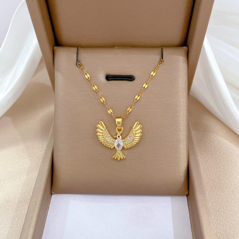 Collar geométrico minimalista de acero de titanio dulce con colgante incrustado de diamantes de imitación para mujer
