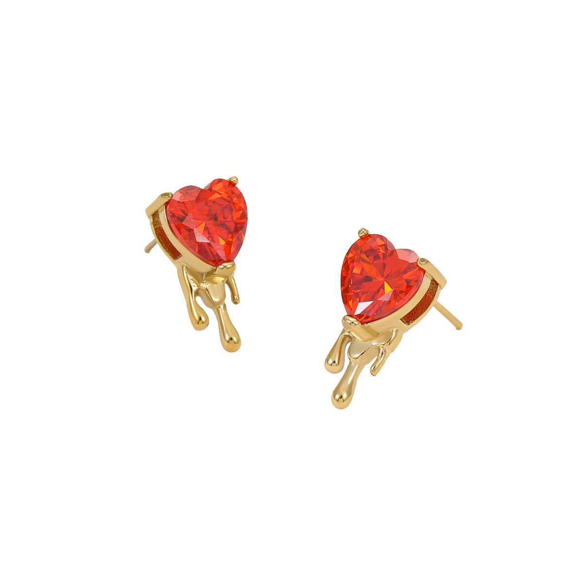 Pendientes de tuerca de circonita con forma de corazón de acero inoxidable con acabado chapado para mujer