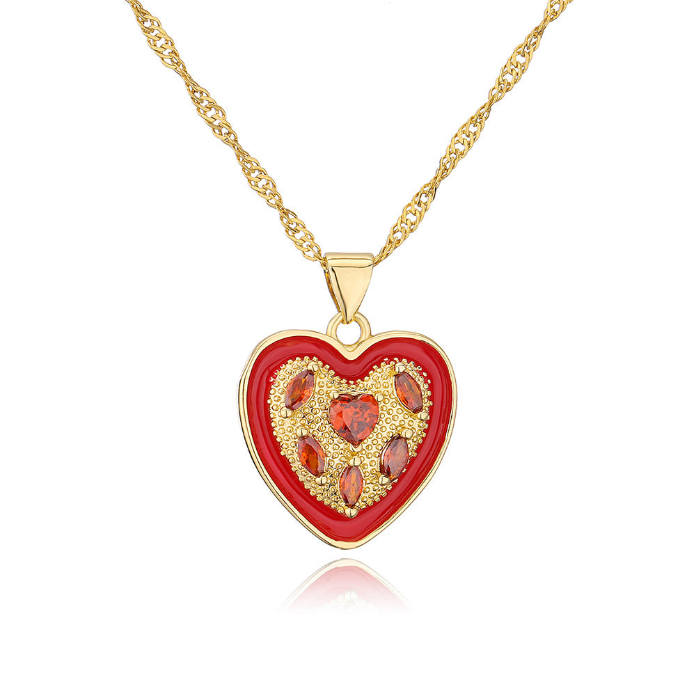 Collana a Cuore in Rame Stile INS Placcata Oro 18K con Ciondolo in Zirconi Micro-Incastonati da Donna