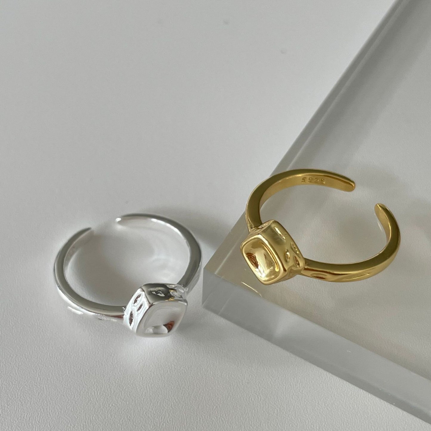 Minimalist Sweet 925 Sterling Silver Square Heart Textured Open Ring for Women