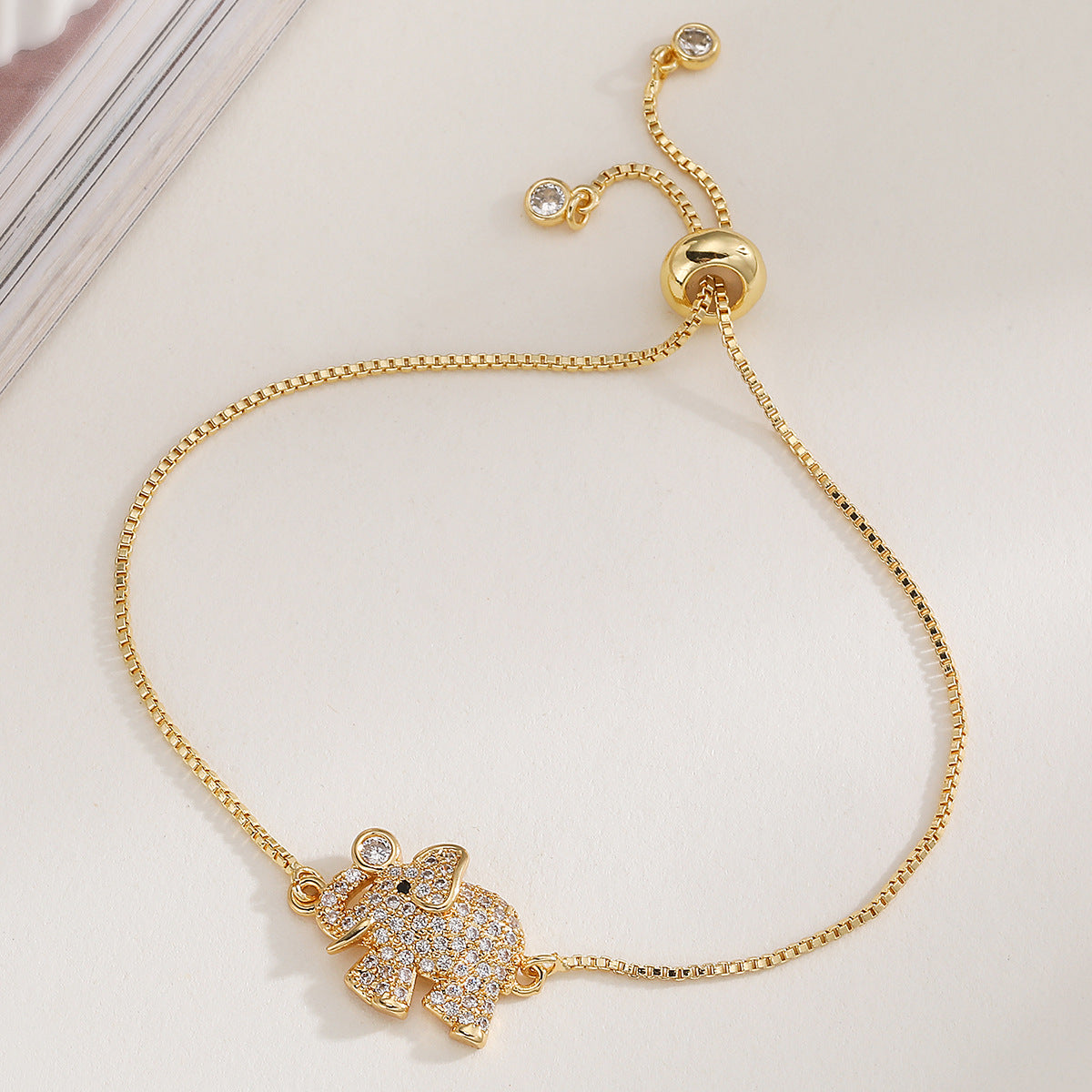 Luxury Minimalist Gold Plated Brass Geometric Elephant Bracelet with Cubic Zirconia for Women