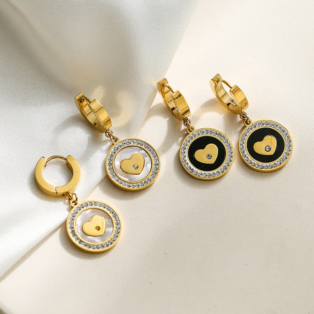 Geometric Heart-Shaped Zirconia Titanium Steel Earrings for Women with Minimalist Fashion and Luxe Aesthetic