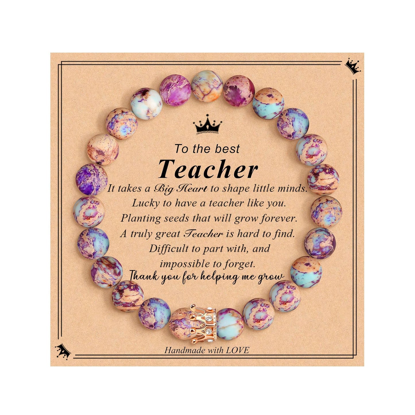 Elegant Crown Brass Bracelet with Natural Agate and Rhodochrosite Beads