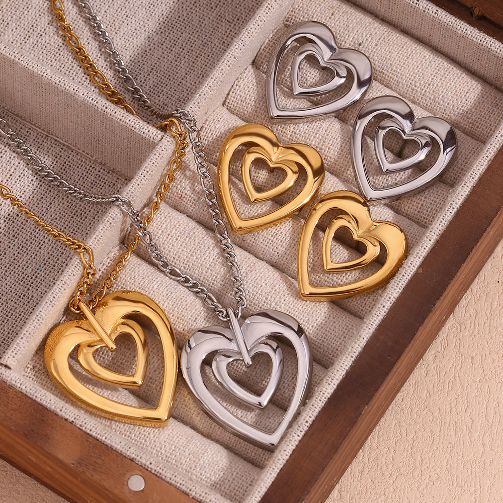 Collana Pendente a Cuore Vuoto Minimalista di Tendenza per Donna in Acciaio Inossidabile con Placcatura in Oro 18K