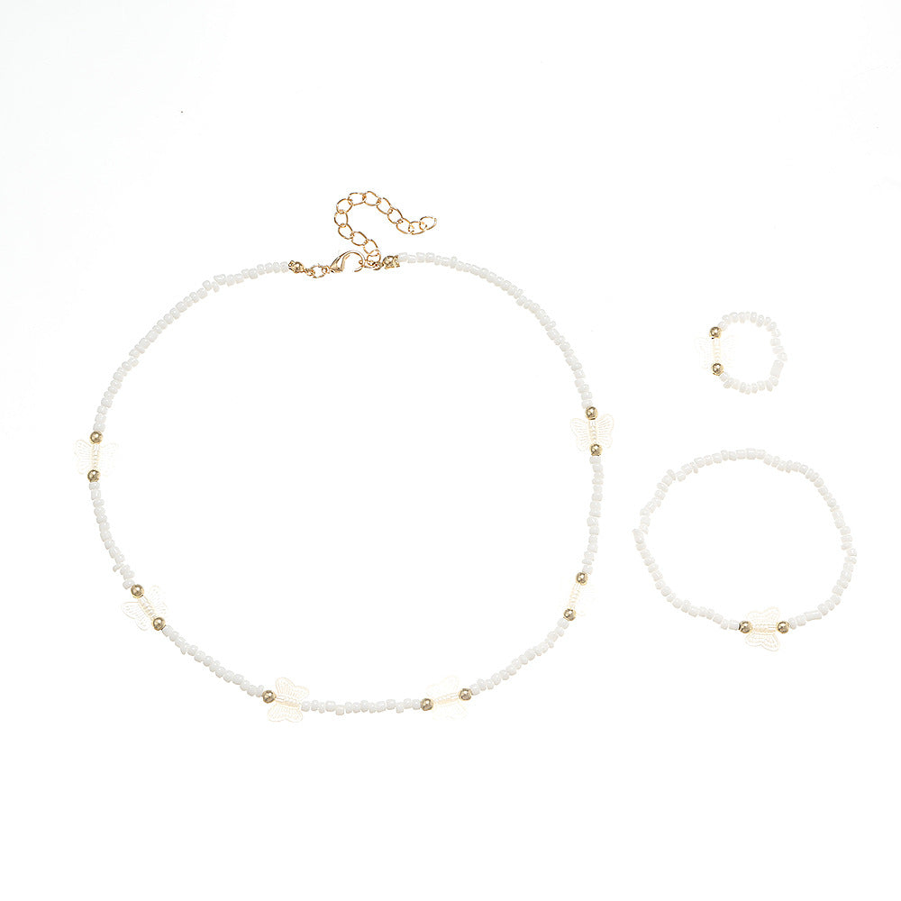 Juego de collar con cuentas de cristal con forma de mariposa para niñas con cadena de cuentas redondas, joyería de estilo princesa minimalista