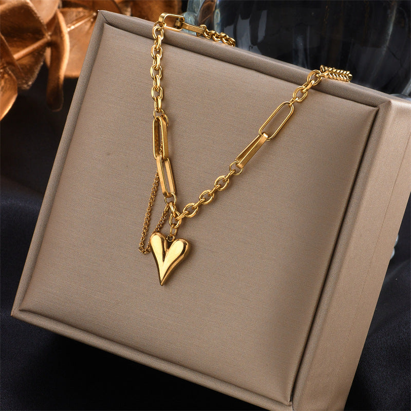 Minimalist Punk Stainless Steel Heart Square Round Pendant Necklace for Women with Plating Finish