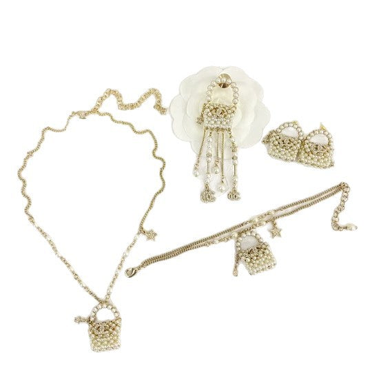 Luxury Letter Rhinestone Pearl Bracelet Necklace Earring Set for Women