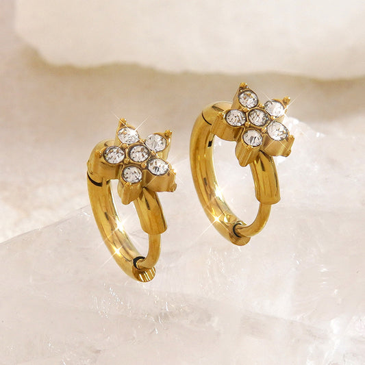 Floral Micro-Inlaid Cubic Zirconia Stainless Steel Earrings for Women