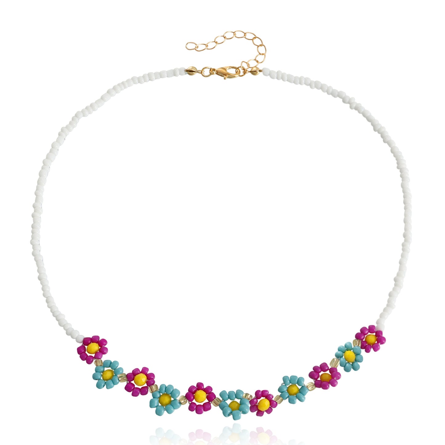 Bohemian Daisy Beaded Necklace with Geometric Pendant in Alloy with Electroplating for Women