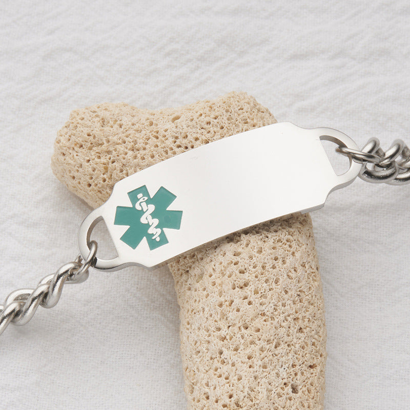 Elegante Pulsera de Barra con Colgante ID Médico de Acero Inoxidable con Goteo de Aceite Geométrico Unisex