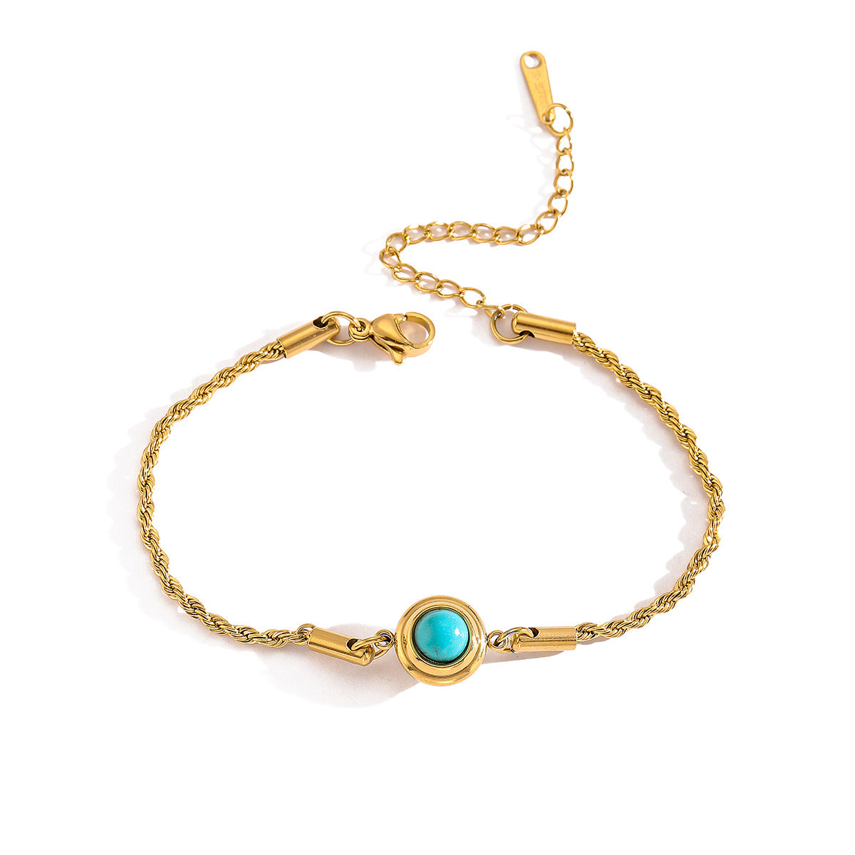 Minimalist Geometric Titanium Steel Bracelet for Women with Real Gold Plating and Turquoise Inlay