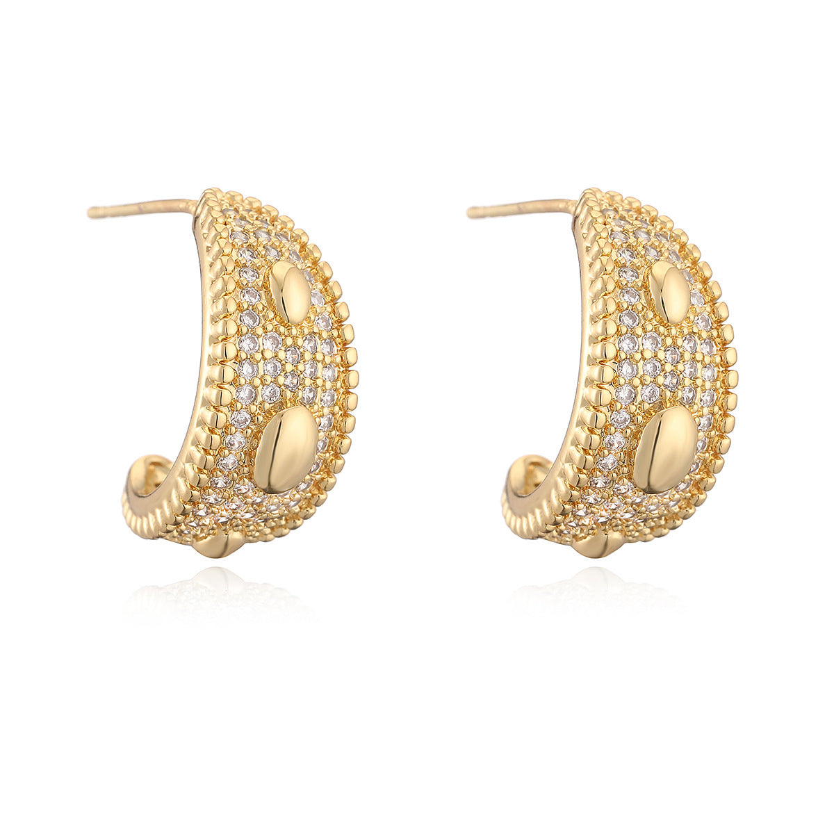 Minimalist 18K Gold Plated Brass Geometric Cubic Zirconia C-Shaped Earrings for Women