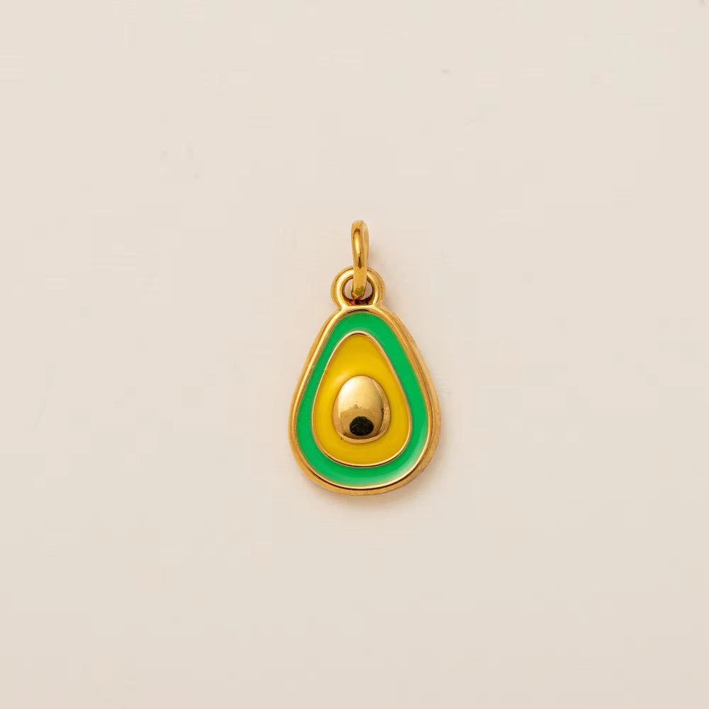 Vintage Round Stainless Steel PVD Gold Plated Chili Pepper Charm Bar