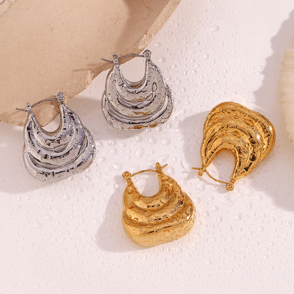 Aretes huecos con forma de bote de acero inoxidable chapados en oro de 18 quilates para mujer, de moda para negocios