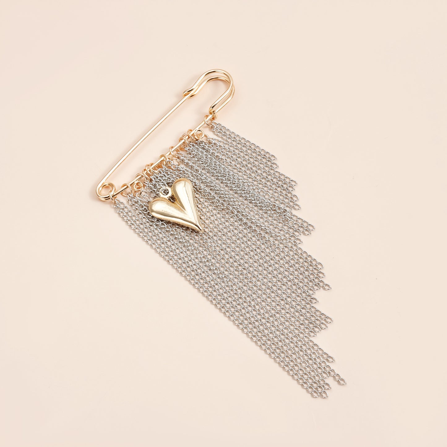 Elegant Geometric Heart Color-Block Alloy Plated Tassel Brooch for Women