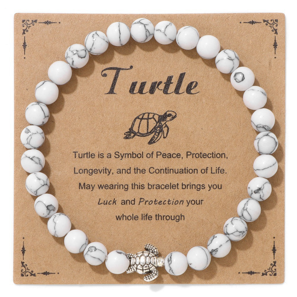Vintage Minimalist Animal Stone Beaded Bracelet Unisex Sea Turtle Charm