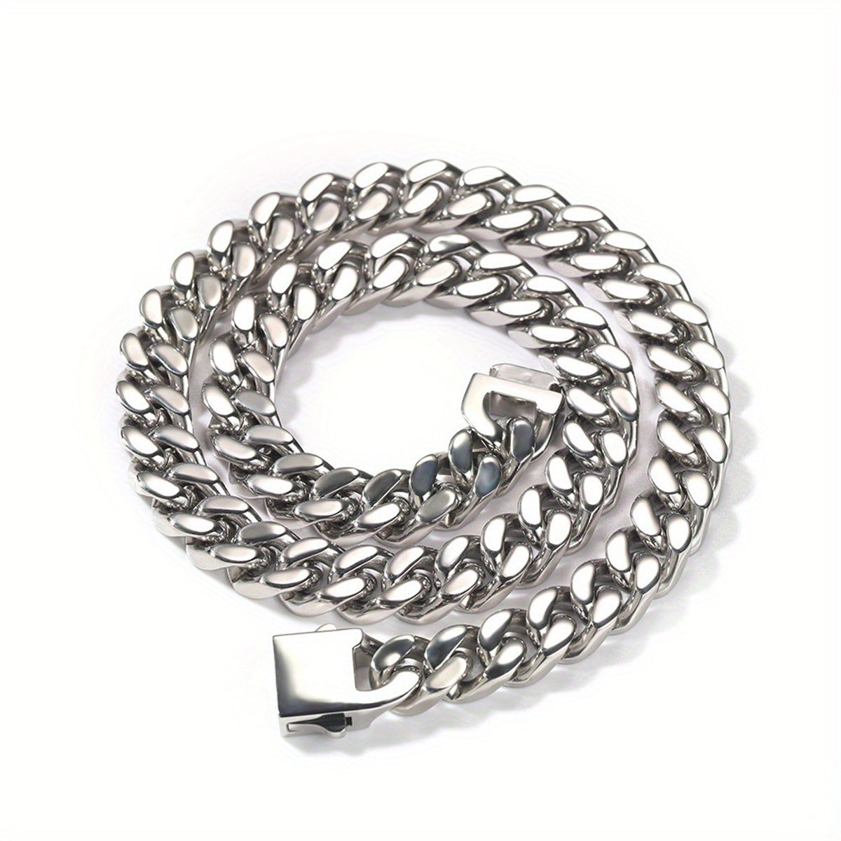 Collana da Uomo a Catena Cubana in Acciaio Inossidabile Lucido, a Forma Geometrica, Stile Hip Hop Robusto
