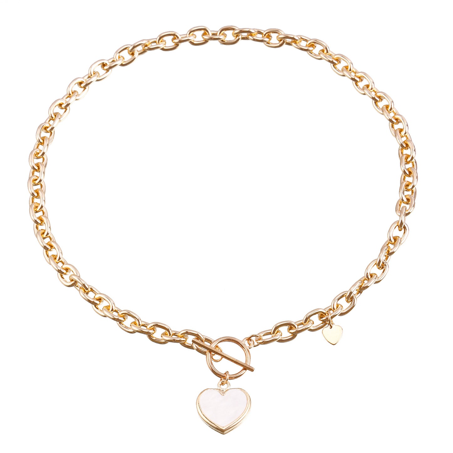 Minimalist Geometric Pendant Necklace for Women with Alloy Heart Charm and Electroplated Finish on Chunky Aluminum Chain