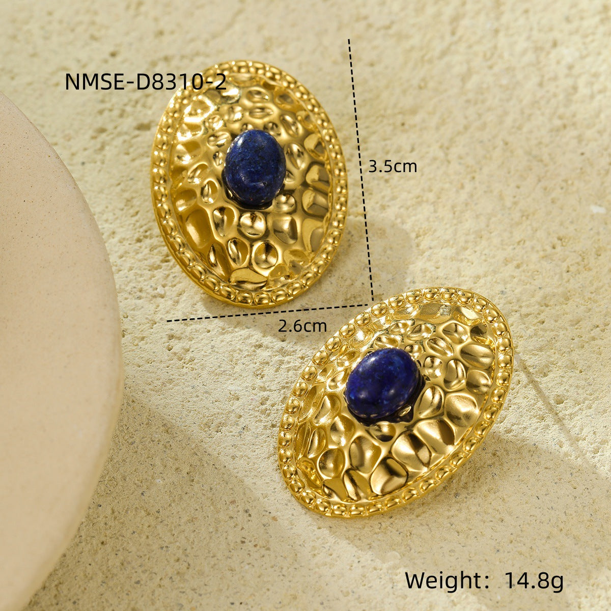 Pendientes de Acero Inoxidable con Textura Ovalada de Estilo Vintage con Incrustaciones de Piedra Natural para Mujer