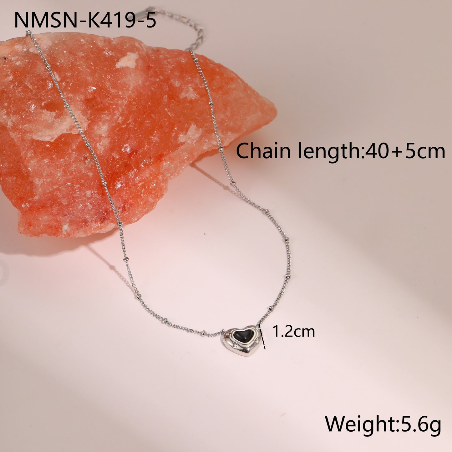 Fashionable Heart-Shaped Natural Stone Pendant Necklace in Titanium Steel with Plated Finish for Women