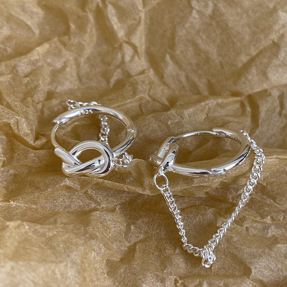 Minimalist Star-Shaped 925 Sterling Silver Stud Earrings with Knot Detail for Women
