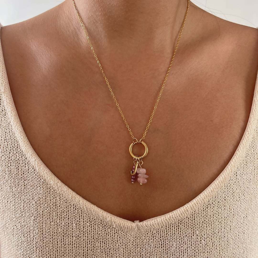 18K Gold Plated Oval Acrylic Pendant Stainless Steel PVD Ball Chain Necklace Charm Bar