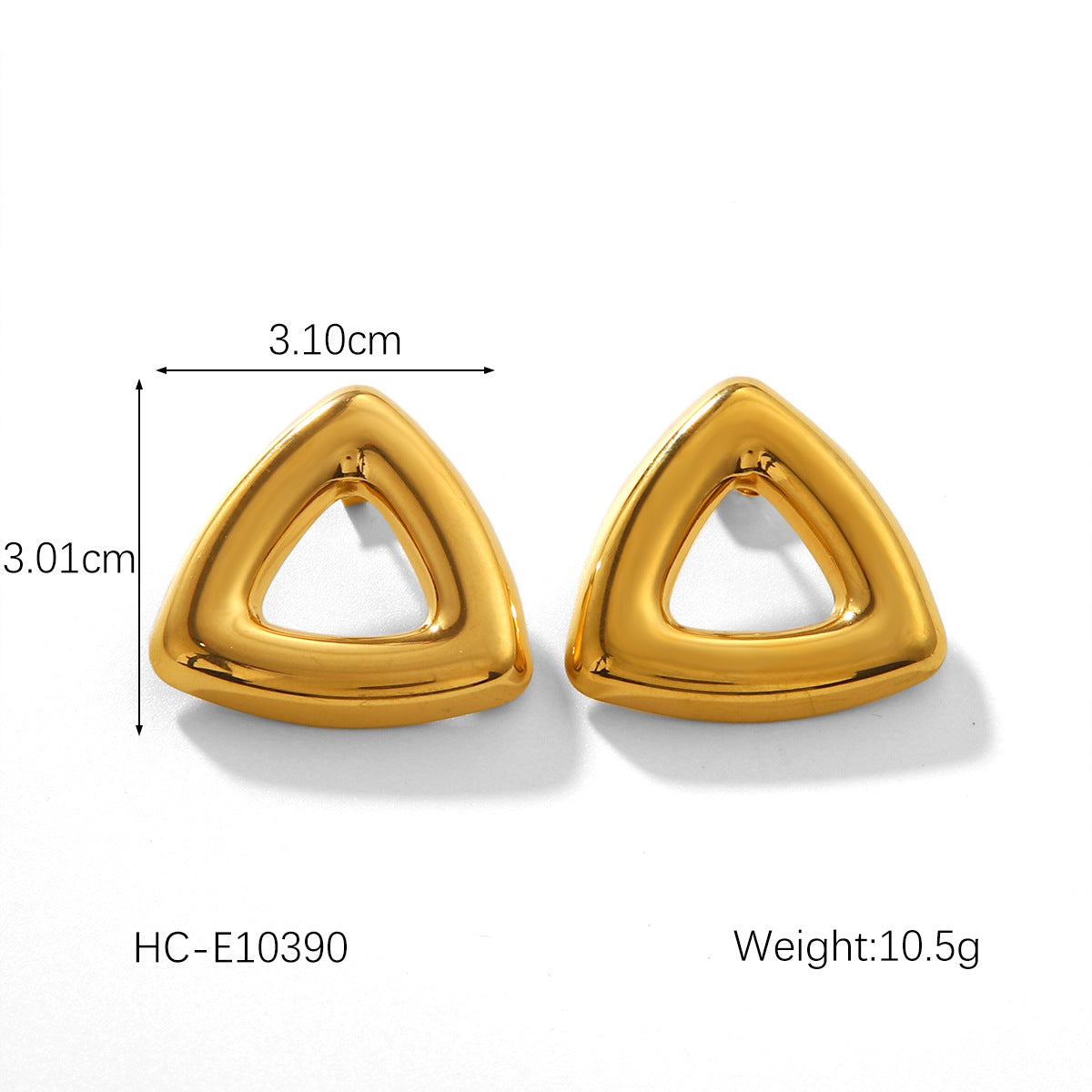 Geometric Triangle Stainless Steel Stud Earrings with 18K Gold Plating for Women