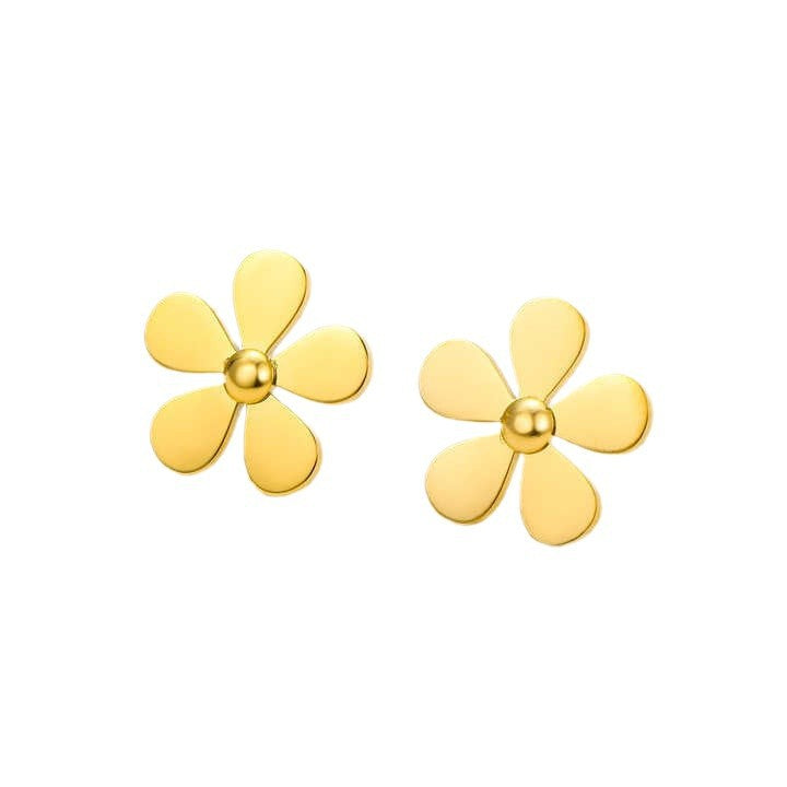 Orecchini a perno da donna a forma di margherita, minimalisti, in acciaio inossidabile, placcati oro 18 carati