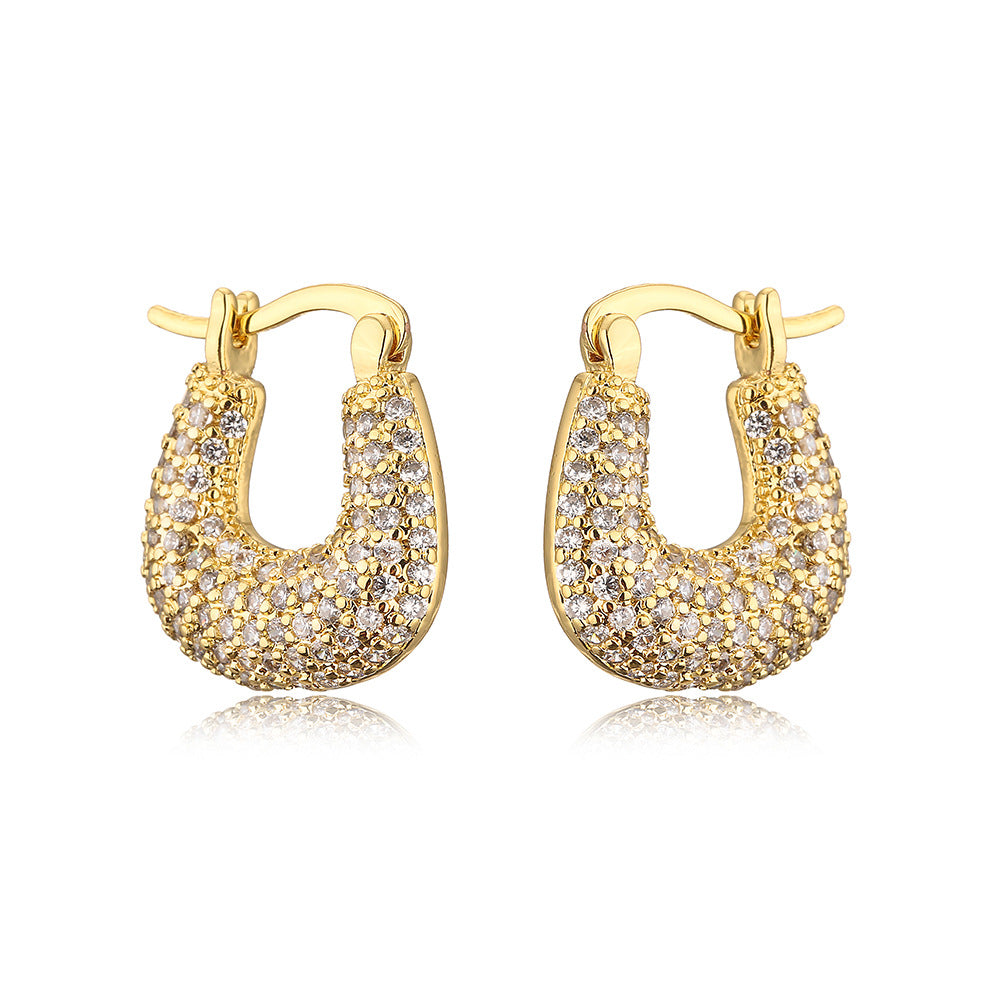 Minimalist Geometric Earrings for Women with Copper Base and Rhinestone Inlay, Plated Finish, Irregular Shape Design