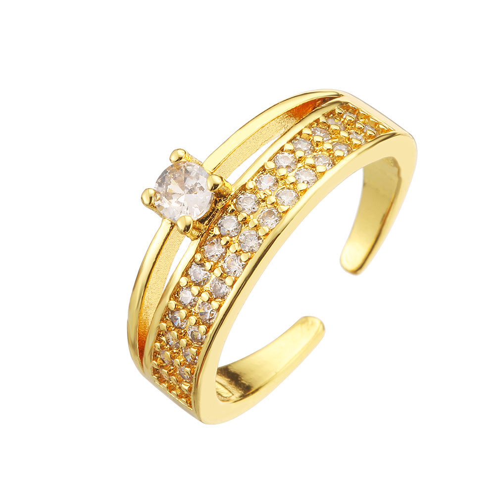 Irregular Geometric Open Ring for Women in Copper with Micro-Pave Zirconia, Vintage-Inspired Fashion Accessory