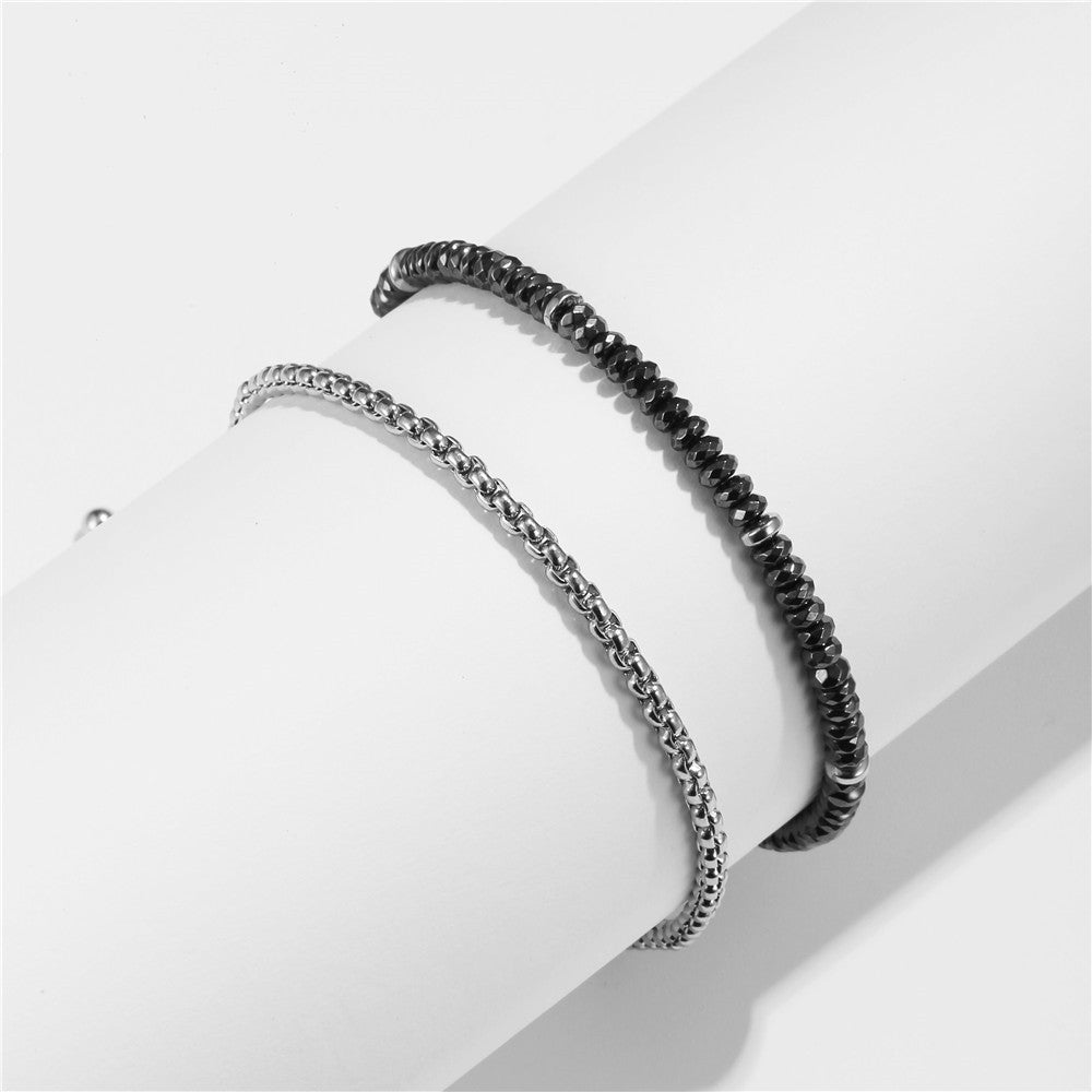 Hip-hop Men's Faceted Gemstone Geometric Round Handmade Chain Bracelet Set