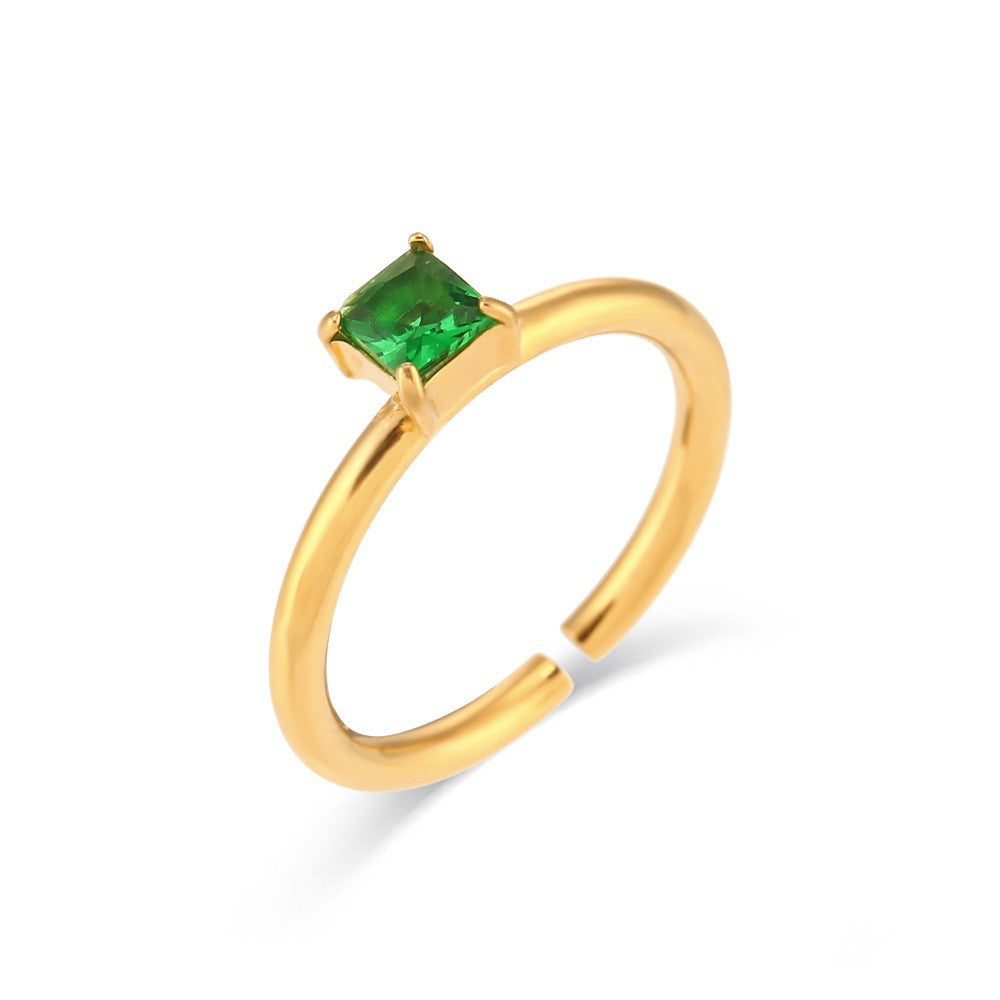 Anillo minimalista geométrico Y2K de acero inoxidable con chapado en oro de 18 quilates y acabado esmaltado para mujer