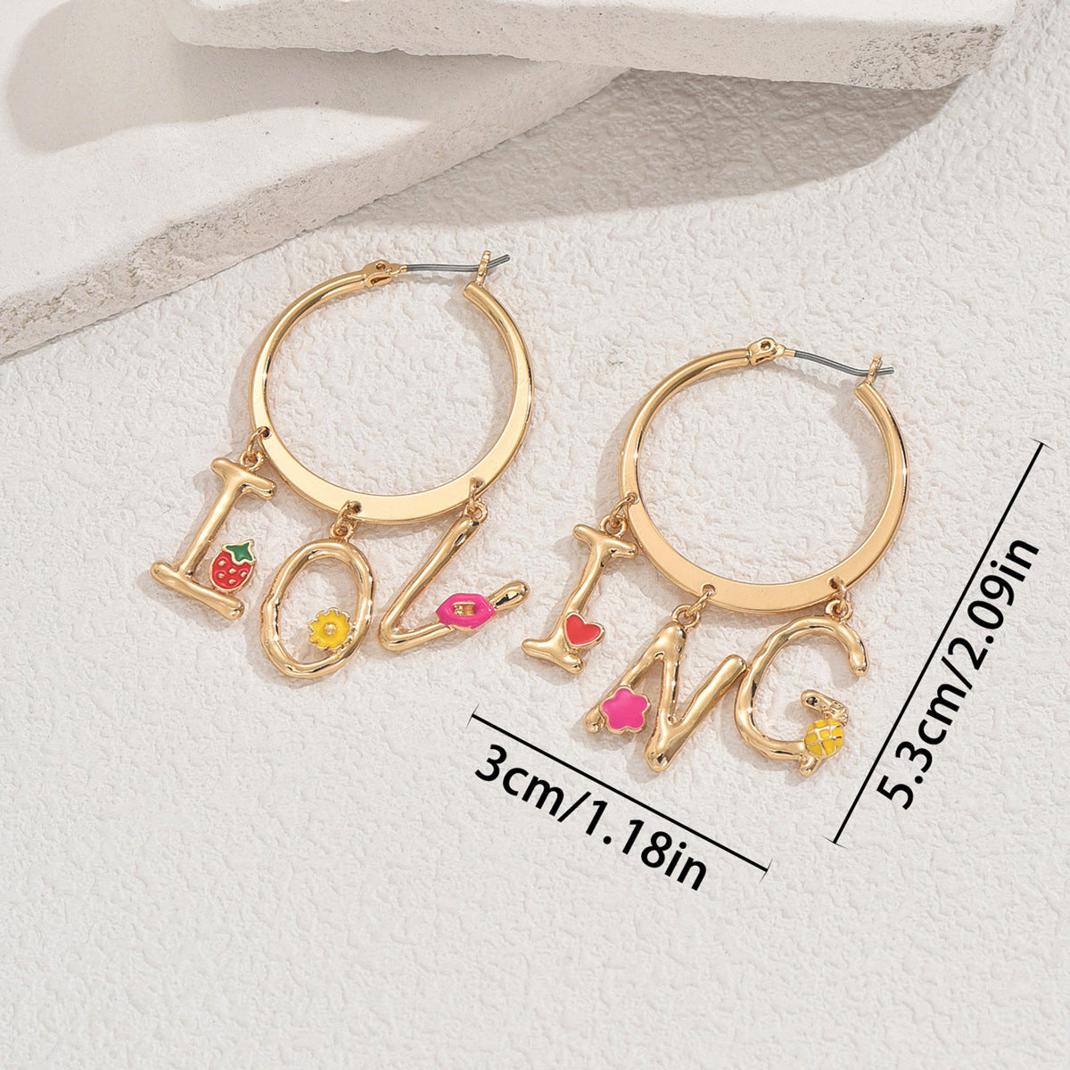 Enamel Letter Stud Earrings for Women Zinc Alloy Heart and Star Shape Fashionable Everyday Ear Jewelry