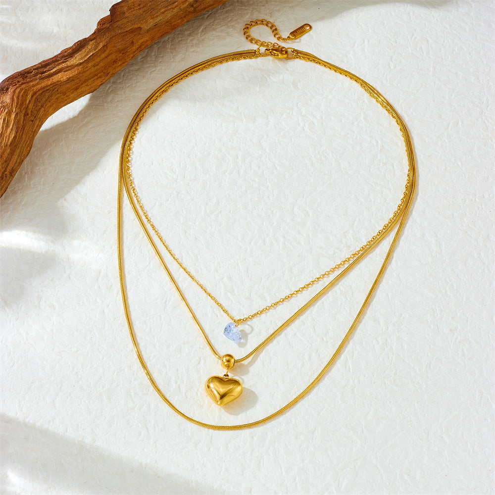Minimalist Elegant Gold Plated Stainless Steel Heart Pendant Snake Chain Necklace for Women