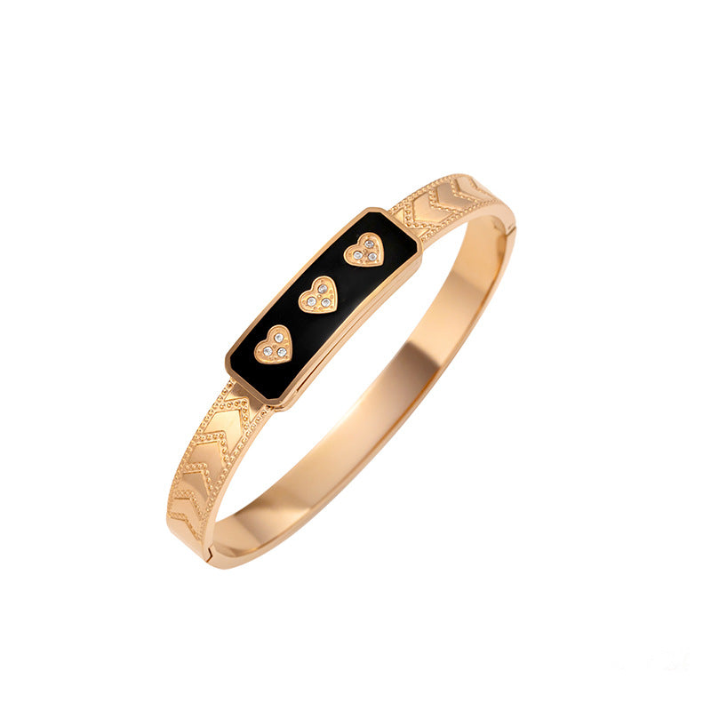 Bracciale Minimalista in Acciaio Inossidabile da Donna con Placcatura in Acciaio al Titanio e Intarsio di Strass a Forma Geometrica Ovale