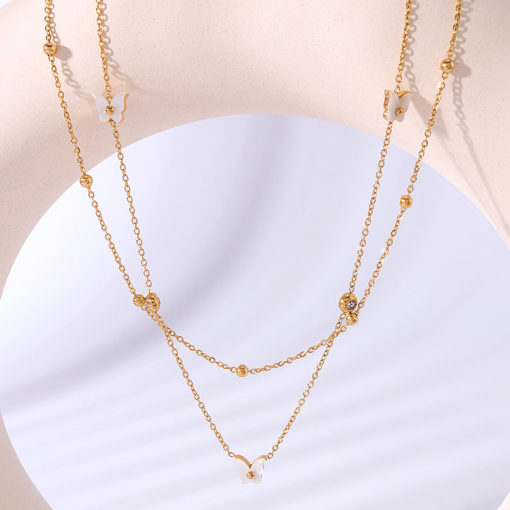 Minimalist Butterfly Pendant Necklace in Titanium Steel with 18K Gold Plating on O-Chain for Women