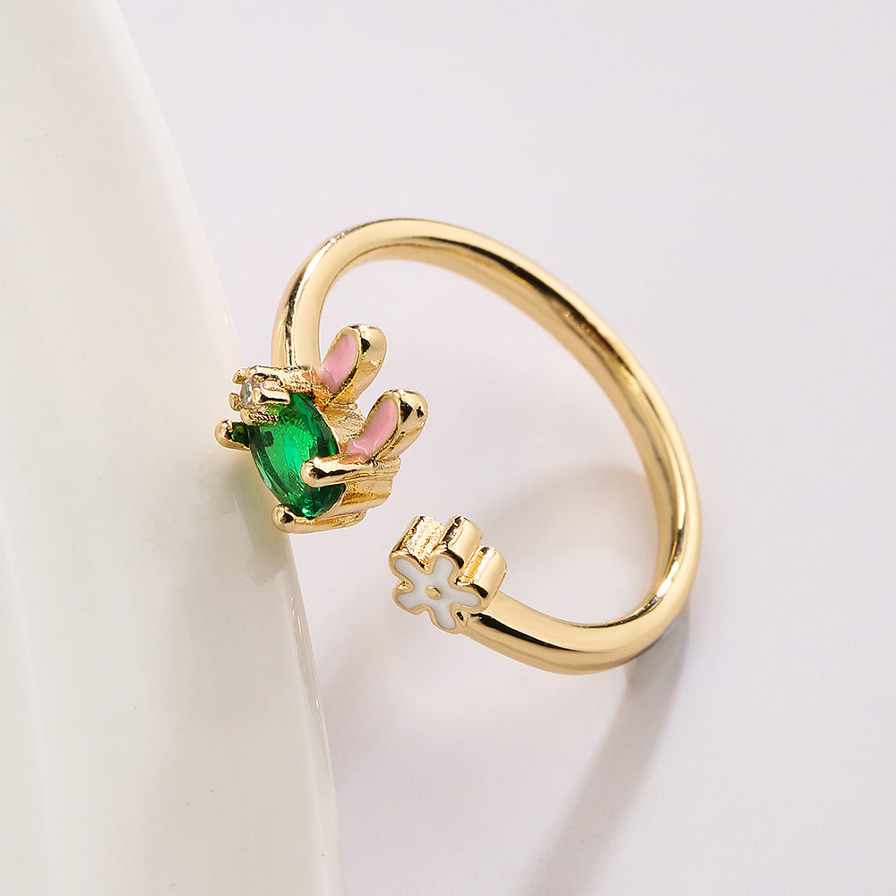Anello a coniglio geometrico in rame placcato oro 18 carati con intarsio di zirconi per donna