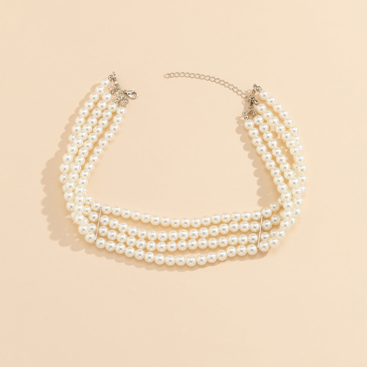 Elegant Multi-Layer Geometric Resin Pearl Choker Necklace with Snake Chain for Women