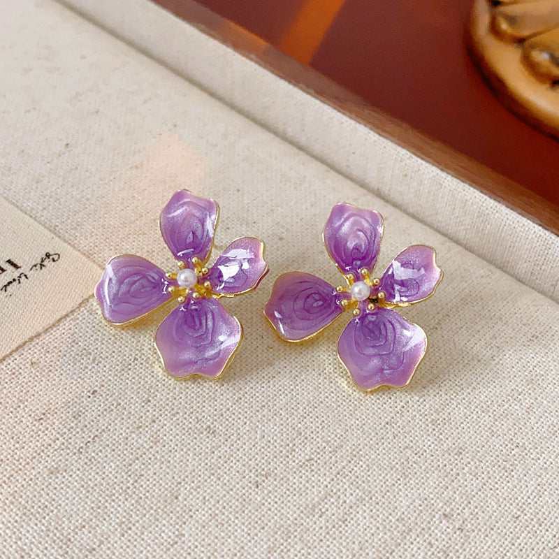 Vintage-Style Butterfly Earrings with Enamel Finish in Alloy Base and 14K Gold Posts for Women