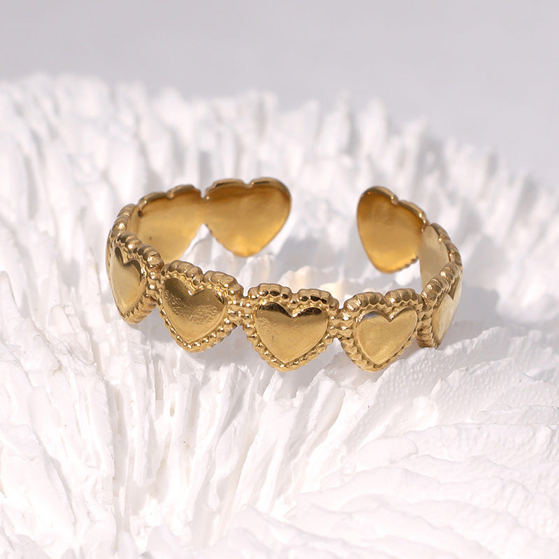 Minimalist 18K Gold Plated Stainless Steel Heart Open Ring for Women