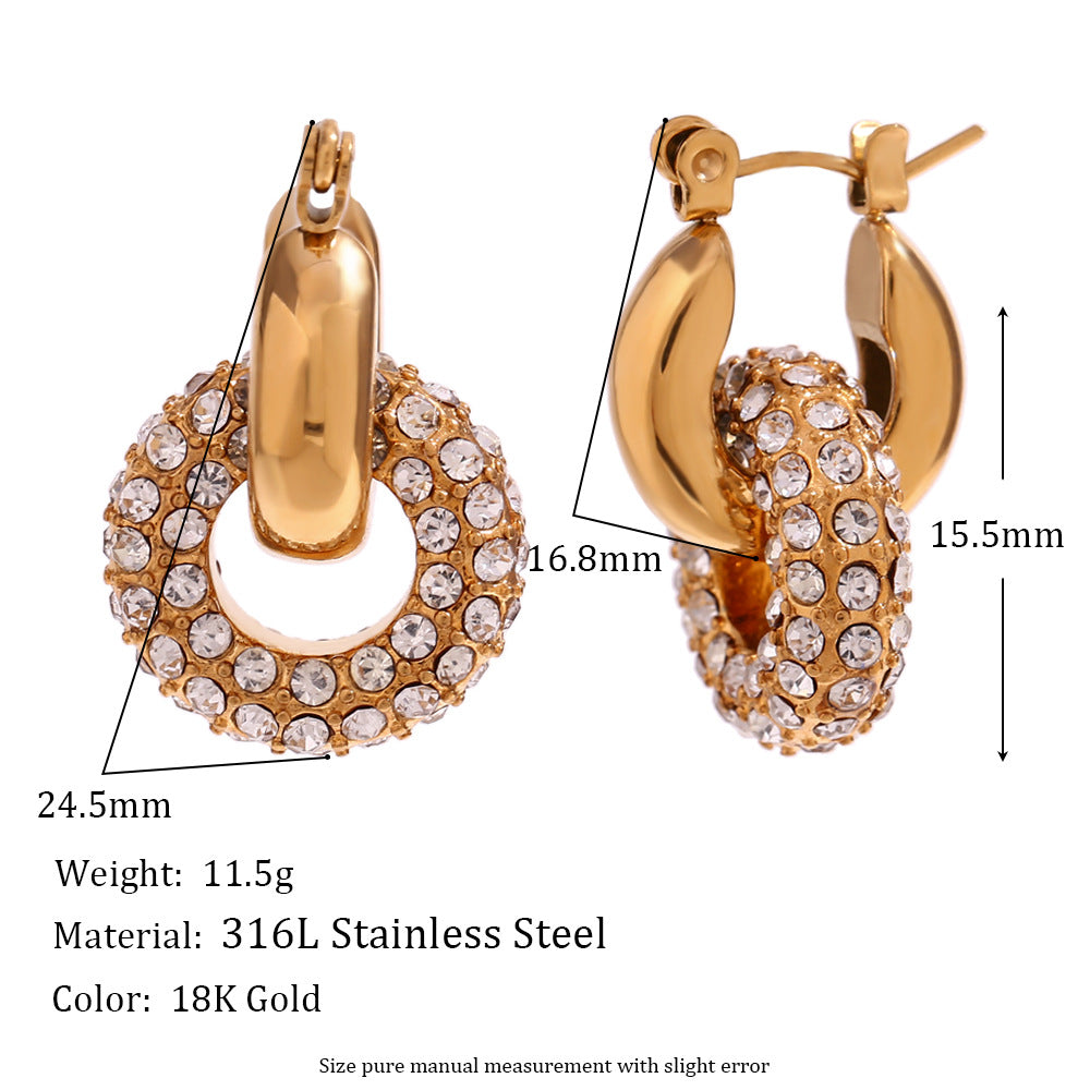 Fashionable Minimalist Geometric Stainless Steel Plated 18K Gold Micro-Paved Hoop Earrings for Women