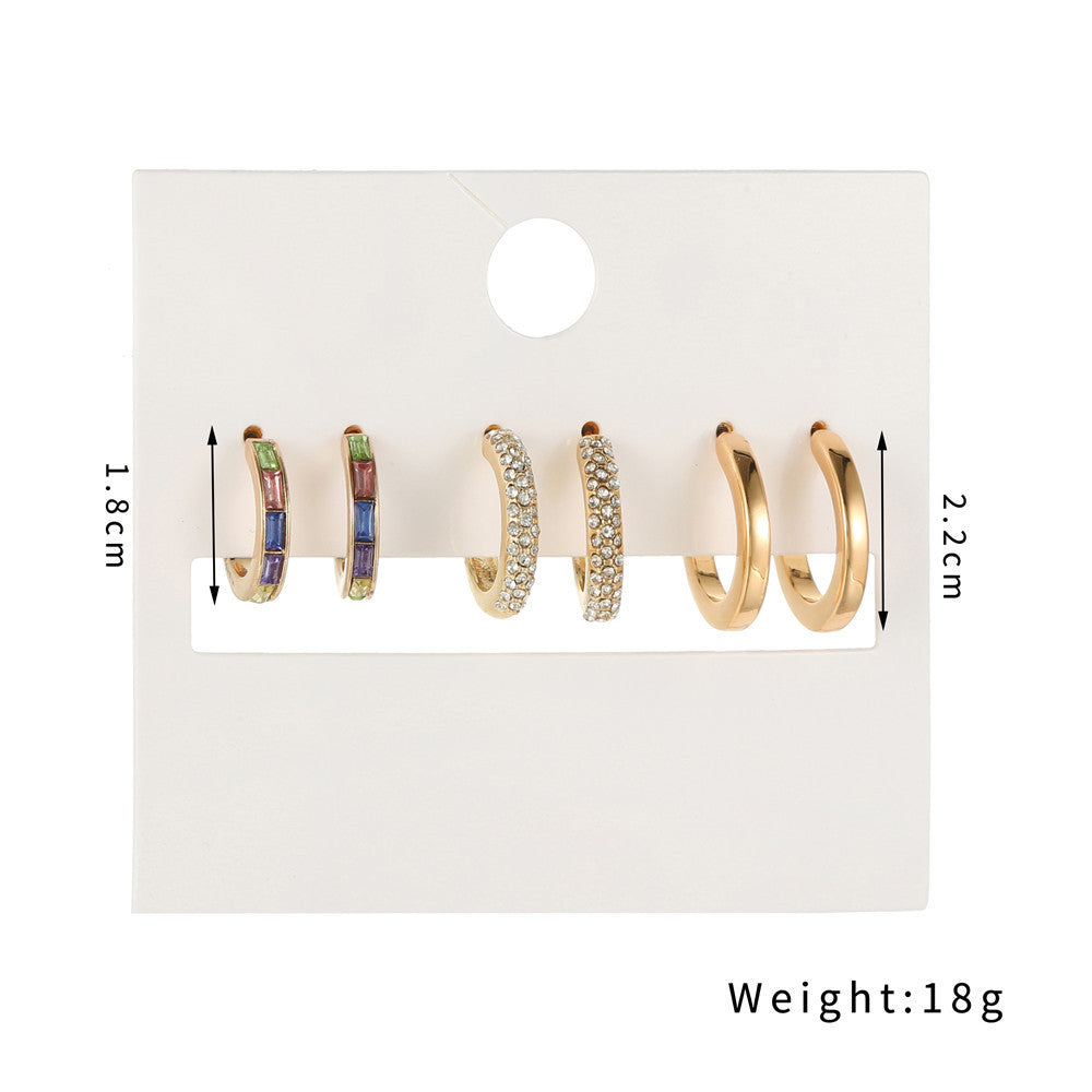 Minimalist Geometric Alloy Earrings with Micro-Inlaid Cubic Zirconia and Plated Finish