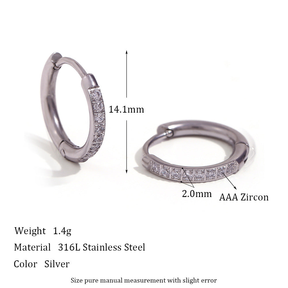 Fashionable Geometric Stainless Steel Earrings with Plated Finish and Cubic Zirconia Accents for Women
