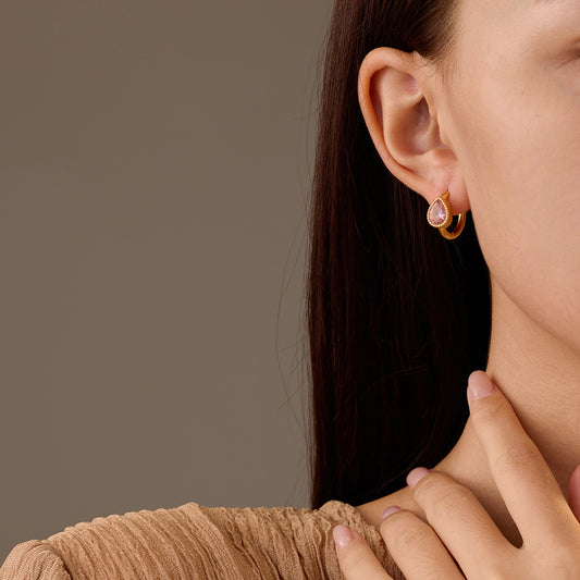 Pendientes de acero inoxidable con forma de lágrima de estilo vintage para mujer, con incrustaciones de diamantes de imitación, hipoalergénicos y resistentes a la decoloración