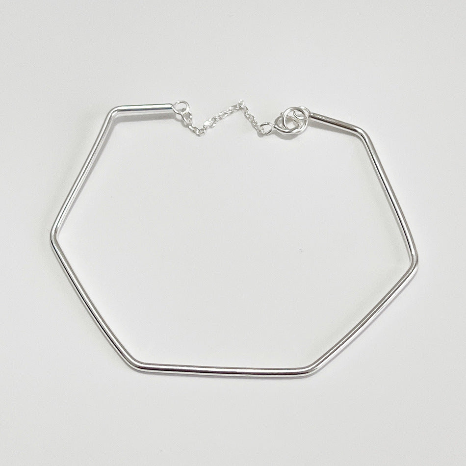 Minimalist Casual 925 Sterling Silver Geometric Line Ring Bracelet Plated Women's Jewelry