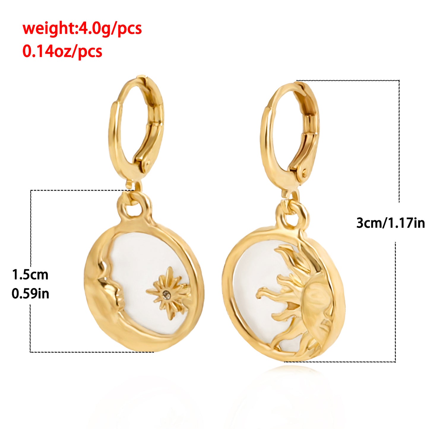 Natural Style Mini Sun and Moon Abalone Shell Pendant Earrings for Women Alloy Geometric Design Minimalist Ear Jewelry