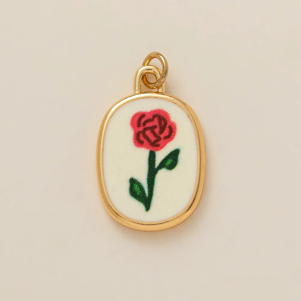 Vintage Minimalist Heart Shape Brass Pendant with Pearl and Rhinestone Inlay 18K Gold Plated Charm Bar