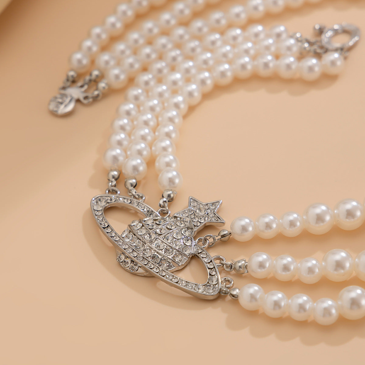 Luxury Elegant Geometric Alloy Faux Pearl Multi-layer Plated Necklace for Women