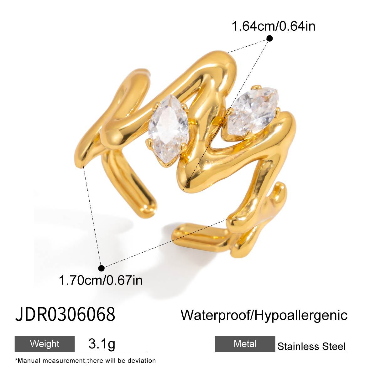 Anillo de acero de titanio con forma de corazón, incrustaciones de diamantes de imitación y acabado chapado, a la moda para mujer